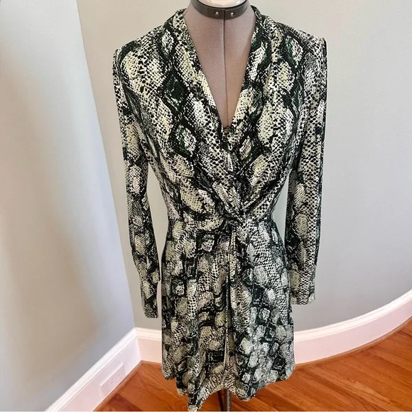 slim fit dress slacks Chic Sweetheart Snake Print Shift Dress in Hunter Green main image 1